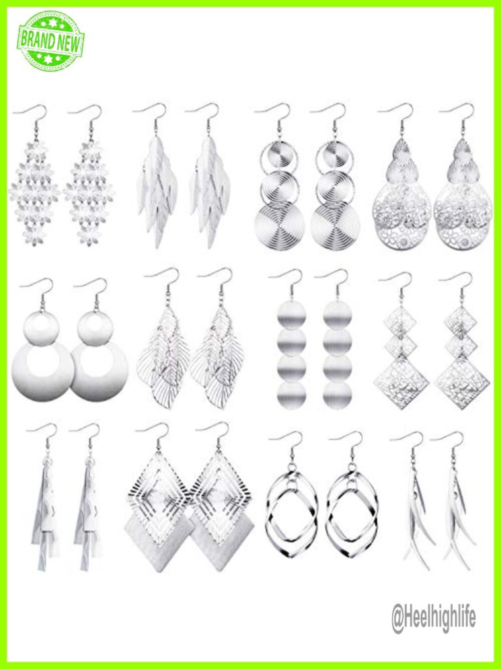 12 Pairs Silver Dangling Drop Earrings for Women Alloy Boho Styles